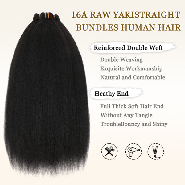 16A Raw Yaki Kinky Straight Bundles Human Hair 100% Brazilian Virgin Bundles, Sliky Boutique Extensions, Vertical Smooth Full Ends,  (22 24 26 28 Inch)
