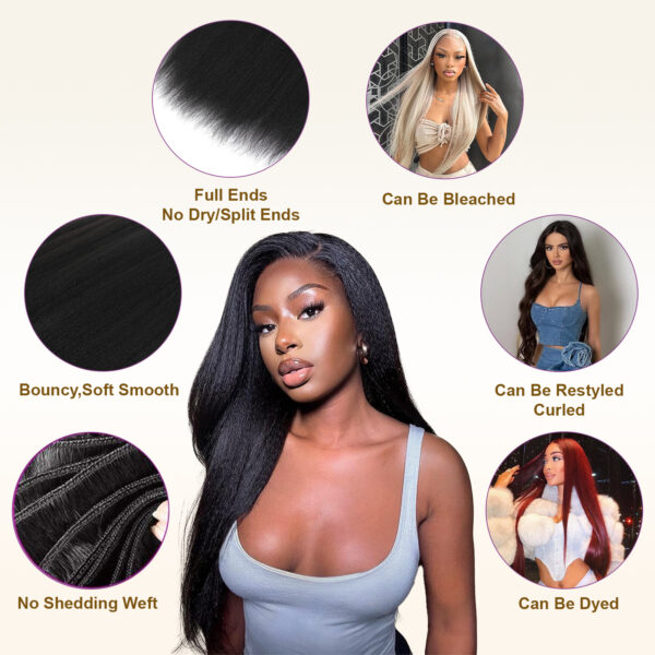 16A Raw Yaki Kinky Straight Bundles Human Hair 100% Brazilian Virgin Bundles, Sliky Boutique Extensions, Vertical Smooth Full Ends,  (22 24 26 28 Inch)
