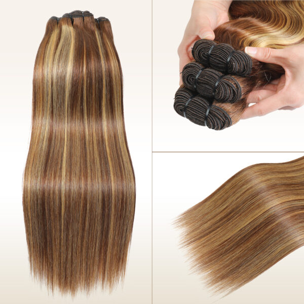 16A Raw Straight Bundles Human Hair P4/27 Highlight Brown Bundles ,100% Unprocessed Burmese Virgin Remy Hair Extensions,No Tangle Shedding (22 24 26 28 Inch)