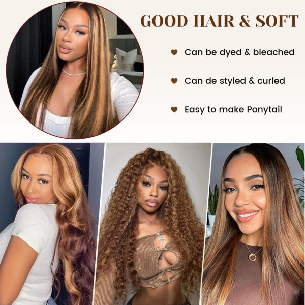 16A Raw Straight Bundles Human Hair P4/27 Highlight Brown Bundles ,100% Unprocessed Burmese Virgin Remy Hair Extensions,No Tangle Shedding (22 24 26 28 Inch)