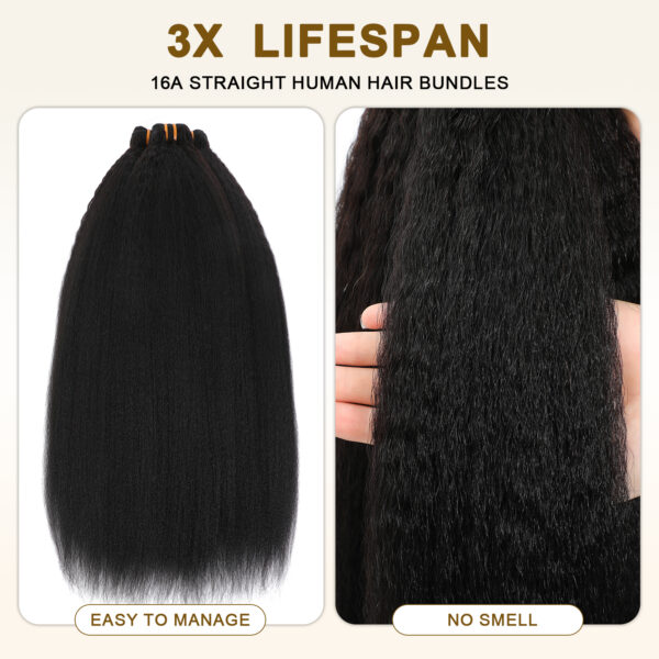 16A Raw Yaki Kinky Straight Bundles Human Hair 100% Brazilian Virgin Bundles, Sliky Boutique Extensions, Vertical Smooth Full Ends,  (22 24 26 28 Inch)