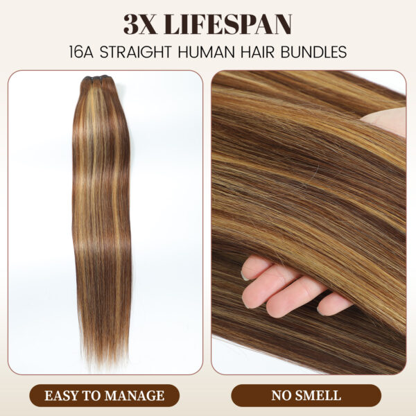 16A Raw Straight Bundles Human Hair P4/27 Highlight Brown Bundles ,100% Unprocessed Burmese Virgin Remy Hair Extensions,No Tangle Shedding (22 24 26 28 Inch)