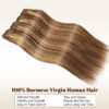 16A Raw Straight Bundles Human Hair P4/27 Highlight Brown Bundles ,100% Unprocessed Burmese Virgin Remy Hair Extensions,No Tangle Shedding (22 24 26 28 Inch)