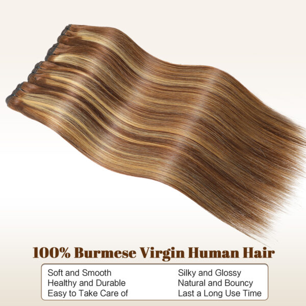 16A Raw Straight Bundles Human Hair P4/27 Highlight Brown Bundles ,100% Unprocessed Burmese Virgin Remy Hair Extensions,No Tangle Shedding (22 24 26 28 Inch)