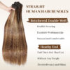 16A Raw Straight Bundles Human Hair P4/27 Highlight Brown Bundles ,100% Unprocessed Burmese Virgin Remy Hair Extensions,No Tangle Shedding (22 24 26 28 Inch)
