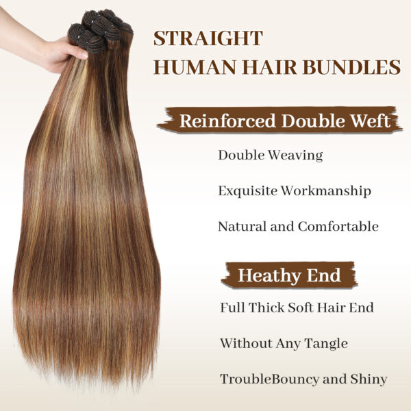 16A Raw Straight Bundles Human Hair P4/27 Highlight Brown Bundles ,100% Unprocessed Burmese Virgin Remy Hair Extensions,No Tangle Shedding (22 24 26 28 Inch)