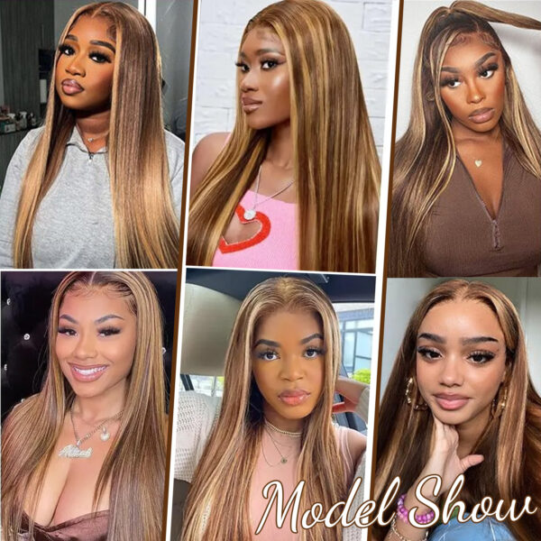 16A Raw Straight Bundles Human Hair P4/27 Highlight Brown Bundles ,100% Unprocessed Burmese Virgin Remy Hair Extensions,No Tangle Shedding (22 24 26 28 Inch)