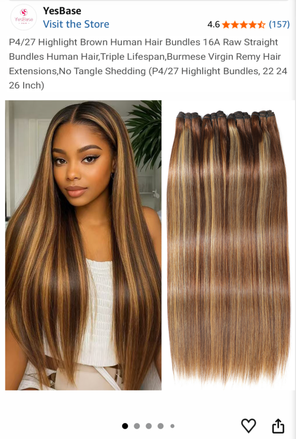 16A Raw Straight Bundles Human Hair P4/27 Highlight Brown Bundles ,100% Unprocessed Burmese Virgin Remy Hair Extensions,No Tangle Shedding (22 24 26 28 Inch)